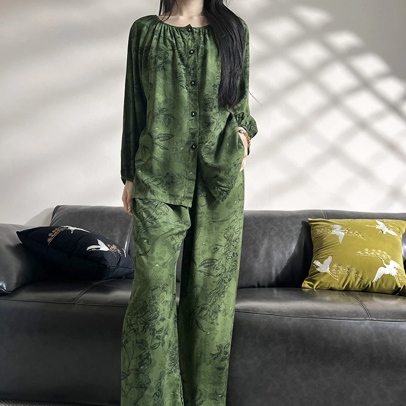Autumn Casual Comfortable Loose Fitting Long Sleeved Pants Home Wear Set That Can Be Worn Outside New Printed Pajamas for Women