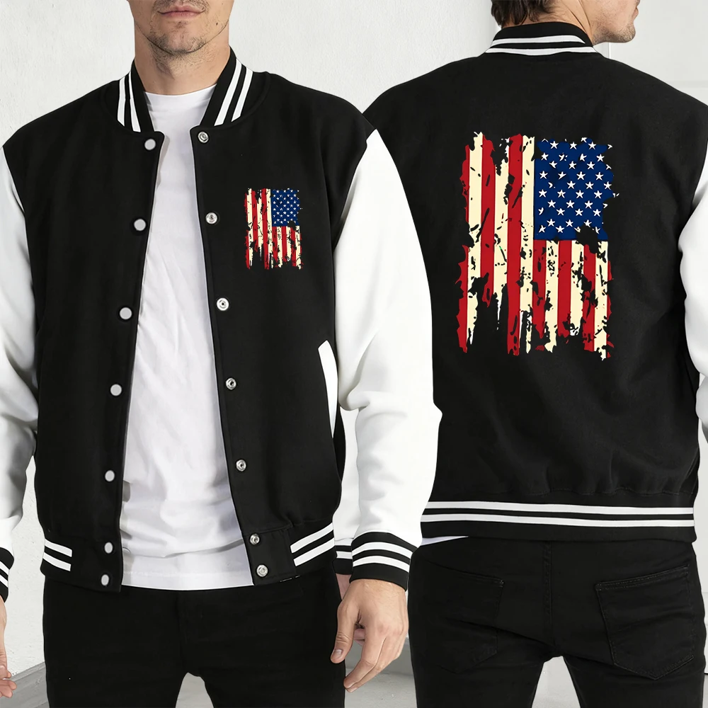 

Мужская бейсбольная майка с принтом американского флага в стиле ретро, модные флисовые куртки, осенняя винтажная спортивная одежда унисекс, свободная теплая одежда