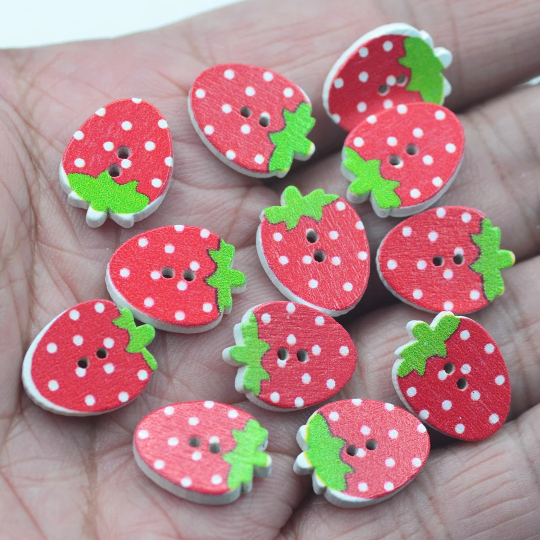 50pcs 12x16mm Wood Strawberry Sewing Button 2 hole Garment Buttons DIY Crafts Decoration