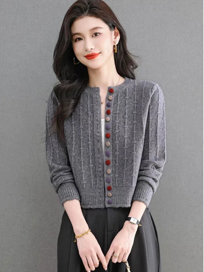 

Outlet круглый вязаный кардиган на пуговицах Ne, свитер с высокой талией, женский модный осенний сезон, обычная длина све