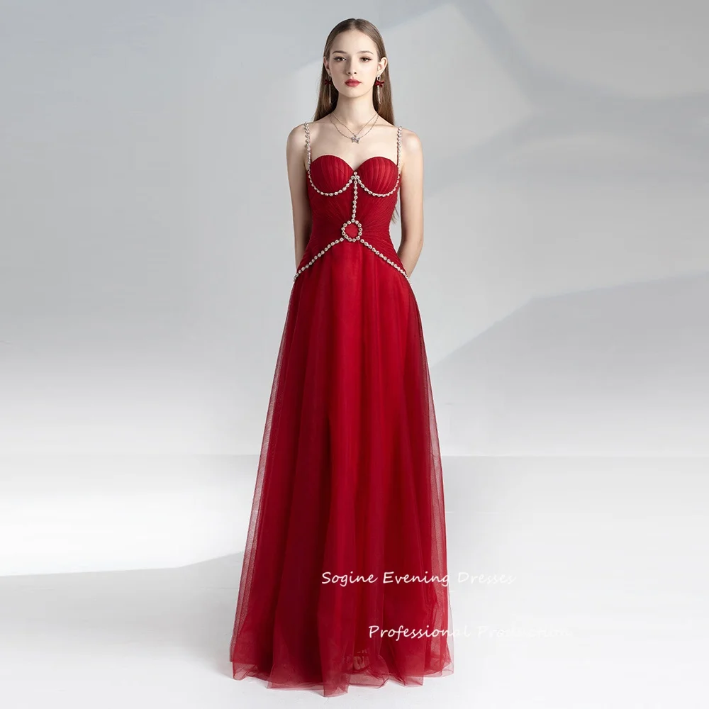 맞춤형 스파게티 스트랩 고급스러운 여성용 이브닝 드레스, 스위트하트 넥 튤 파티 드레스, A라인 파티 드레스