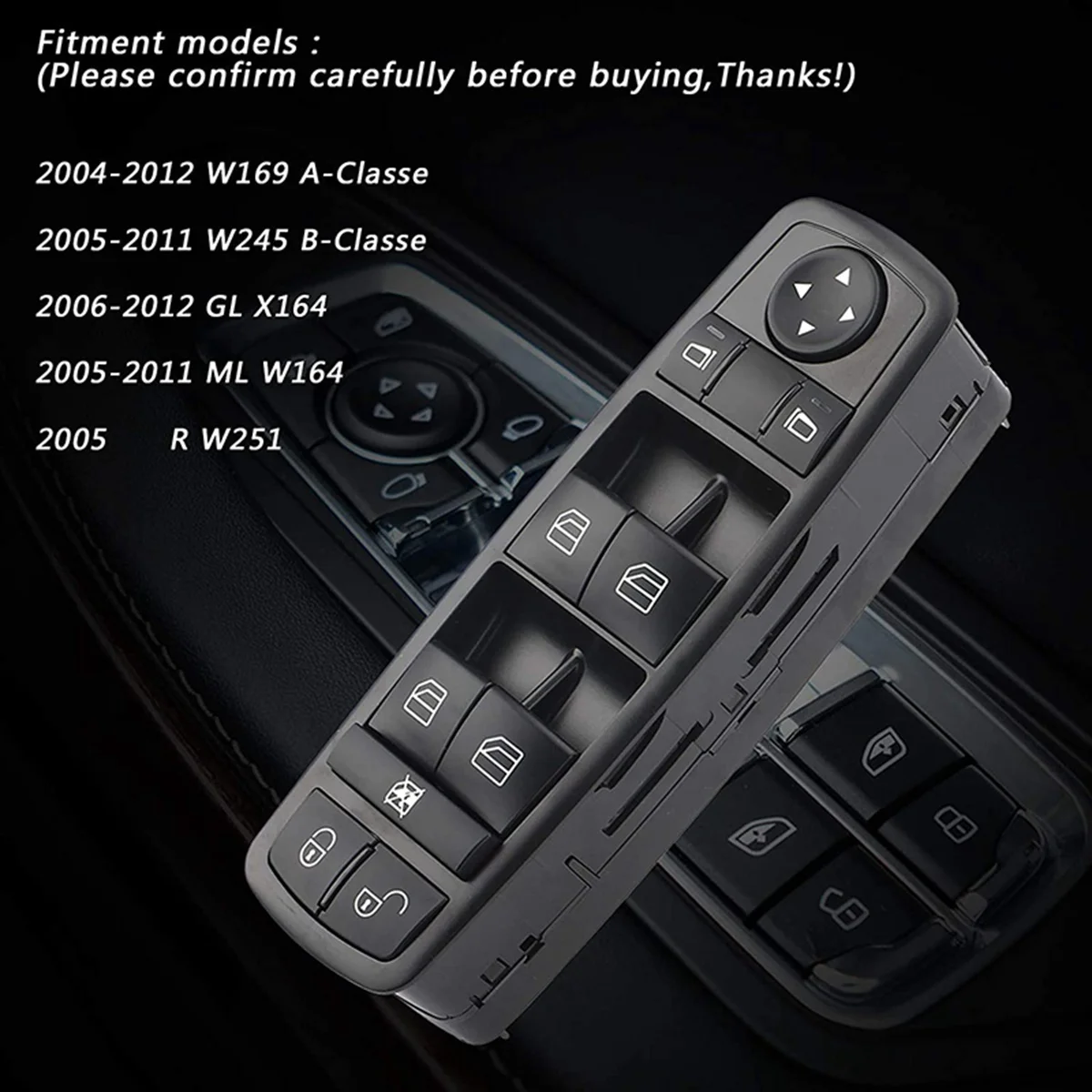 A1698206610 مفتاح نافذة رئيسي للطاقة لمرسيدس بنز A B GL M R Class W245 W169 A150 B200 X164 2004-2012-M54K #5