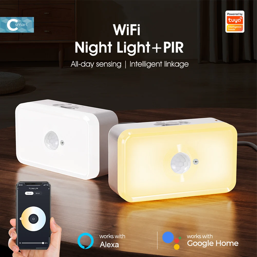Tuya WIFI PIR Sensore di movimento Rilevamento del corpo umano Smart LED App di rilevamento della luce notturna Voice Smart Life Funziona con Alexa GoogleHome