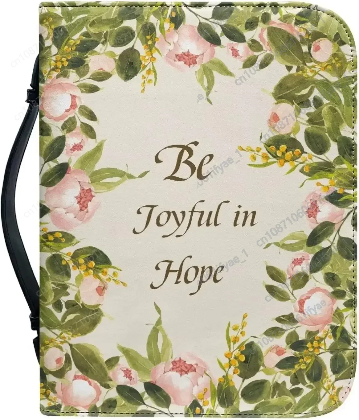 Pink Flower Bible Protect Cover for Women Girls Leather with Smooth Zipper Handle Bag Multi Functional Leather Scripture Bag