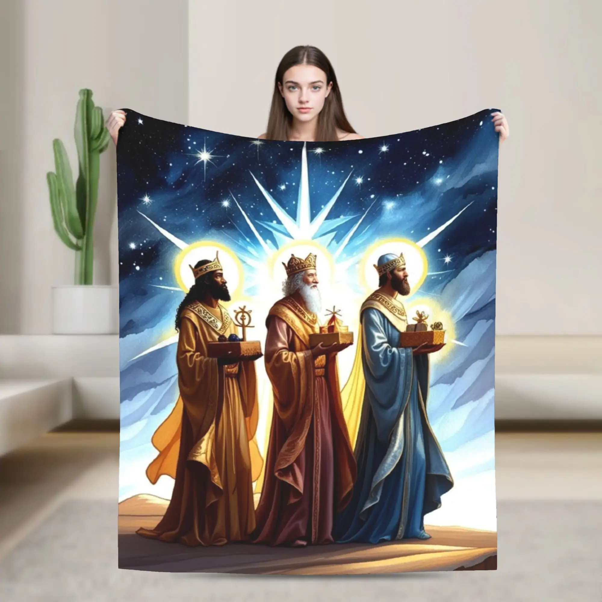 

Super Soft Día de los Reyes Magos Epifanía Throw Blanket Flannel Three Kings Day Bed Blanket Cozy Fluffy Blankets All Season Use