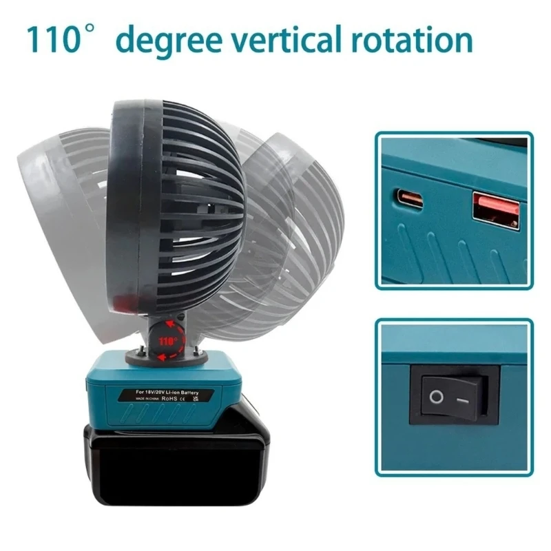  Convenient Foldable Air Circulation Fan With 18W Output For BL1815,BL1830 BL1840,BL1845,18V Lithium Batteries Users