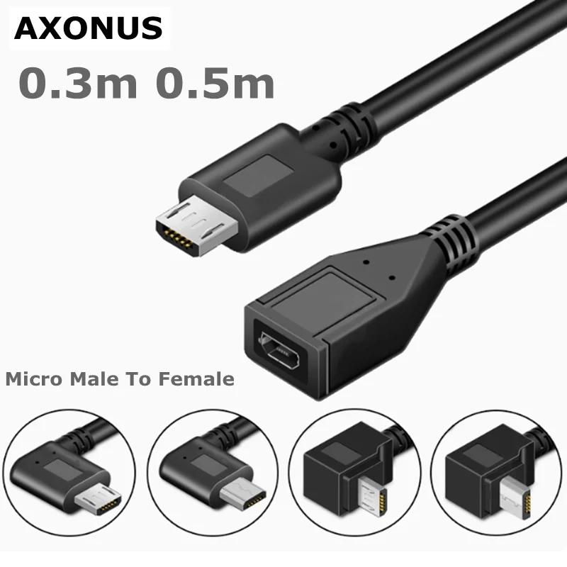 30cm 90 Degree Right & Left Angled Micro USB 5Pin Male to Female M/F Extension Connector Adapter Cable for Mobile Phone Tablet