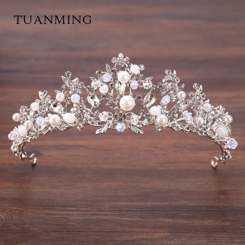 Fashion Silver Color Wedding Hair Accessories Pearl Rhinestone Queen Tiaras And Crown Wedding Women Bride Hair Jewelry Headpiece