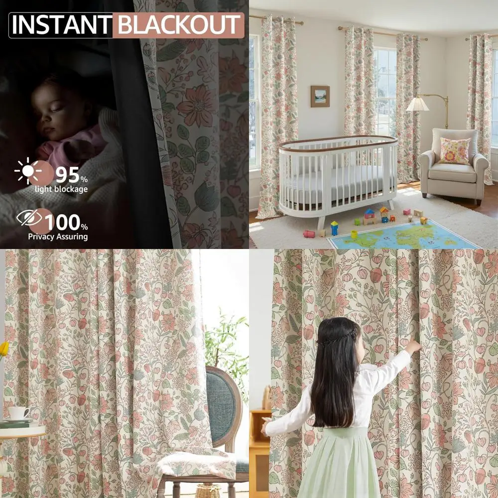 90 rosa 95 % Verdunkelungsvorhänge, Frühlingsblumenmuster, ideal für Mädchenzimmer und Wohnräume, Tülle oben, 2er-Set