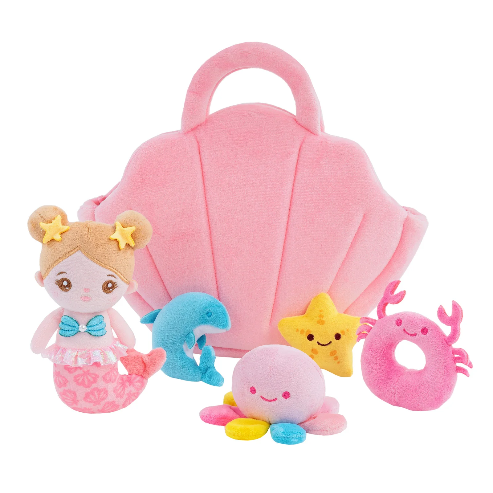 OUOZZZ Soft Baby Girl Playset Kawaii Mermaid Toys Stuffed Animal Plush Rag Doll Starfish Pufferfish Crab Octopus Birthday Gifts