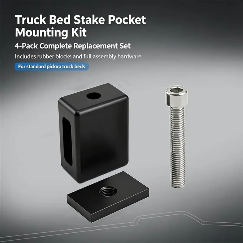 A13Z-Rigid Tie Down Plates Mounting Kit Base Hardware 4-Pack Truck Bed Stake Pocket For Most Pickup Trucks