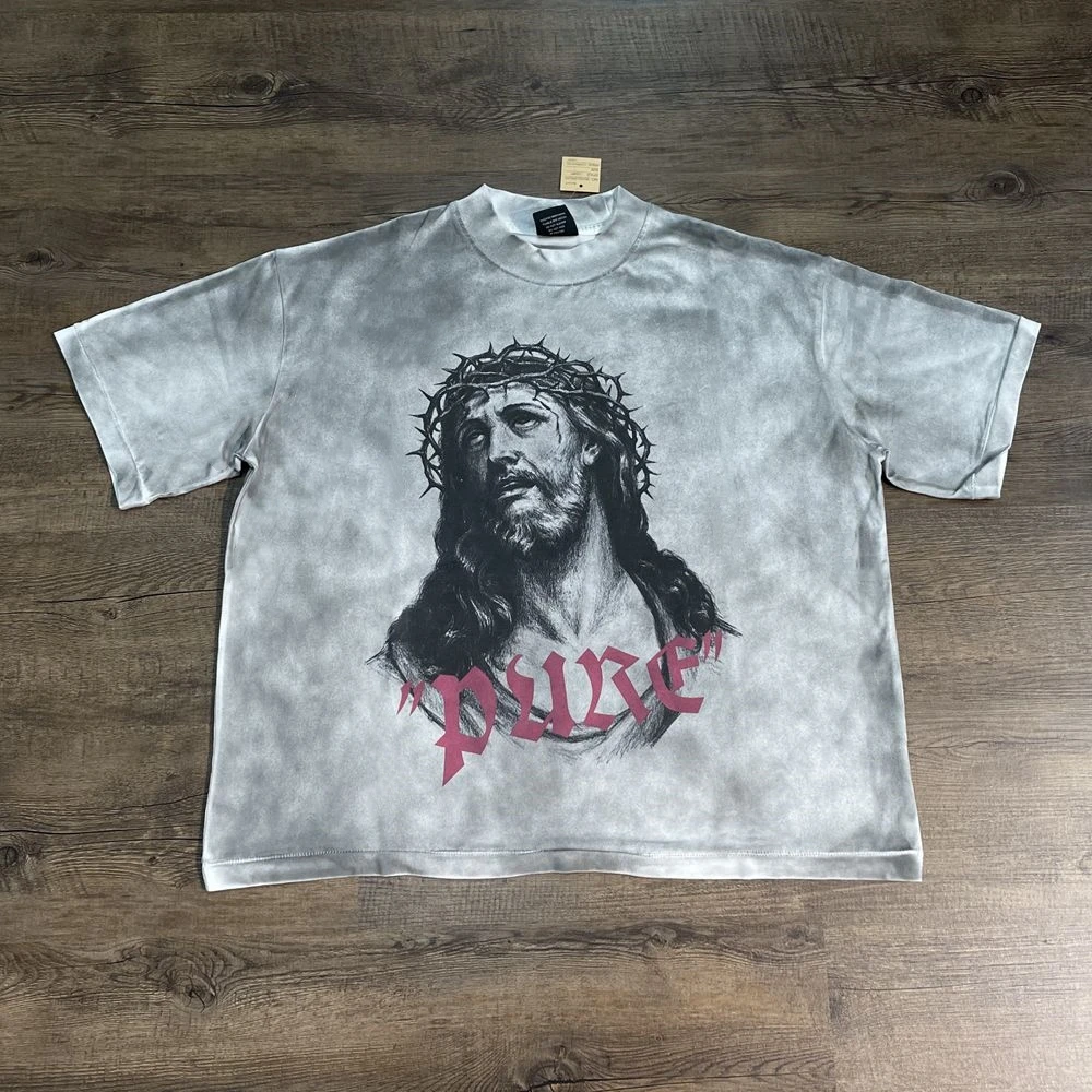 Yao Fashion SAINT OF MICHAEL Vintage Washed Old Casual Men Short Sleeve Tee Y2k Harajuku Graphics T
