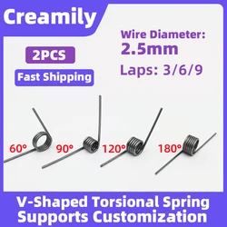 Creamily 2PCS V-Shaped Spring Wire Diameter 2.5mm Torsional Spring Angle 60/90/120/180 Degree Torsion Contacts V-Type Springs