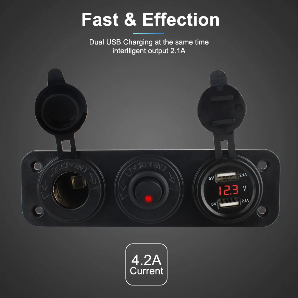 Splitter Panel with LED Voltmeter Cigarette Lighter with Toggle Switch PD Socket 12V Splitter USB Charger Socket USB C QC3.0 Car
