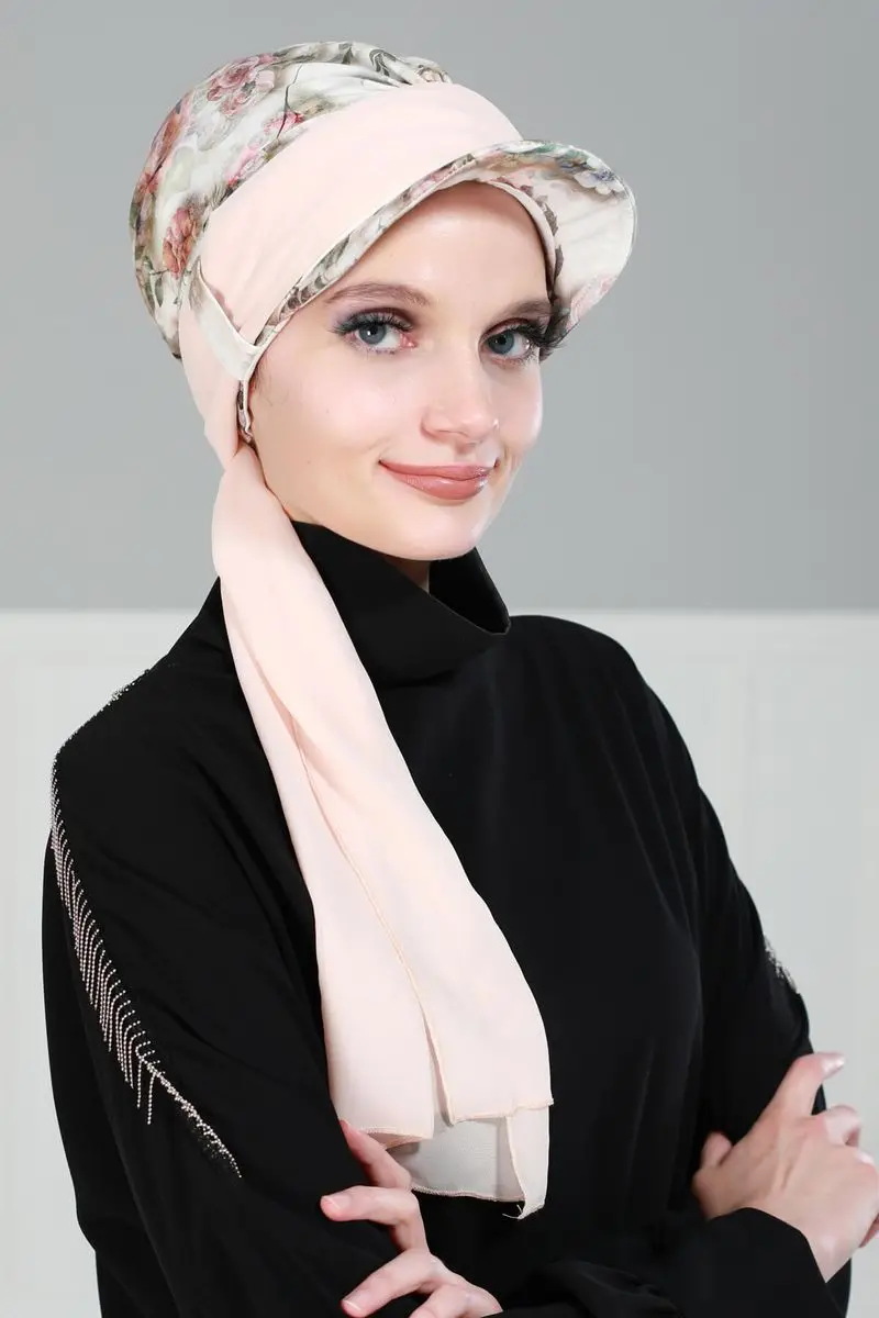 Chiffon Belted Hoed Bone Olijf Patroon