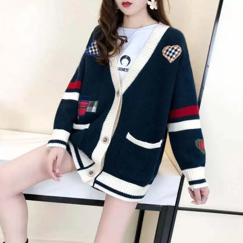 2023 New Korean Autumn Sweater Cardigan Coat Women\'s Loose Spring and Autumn Fashion Embroidery Knitwear Trend