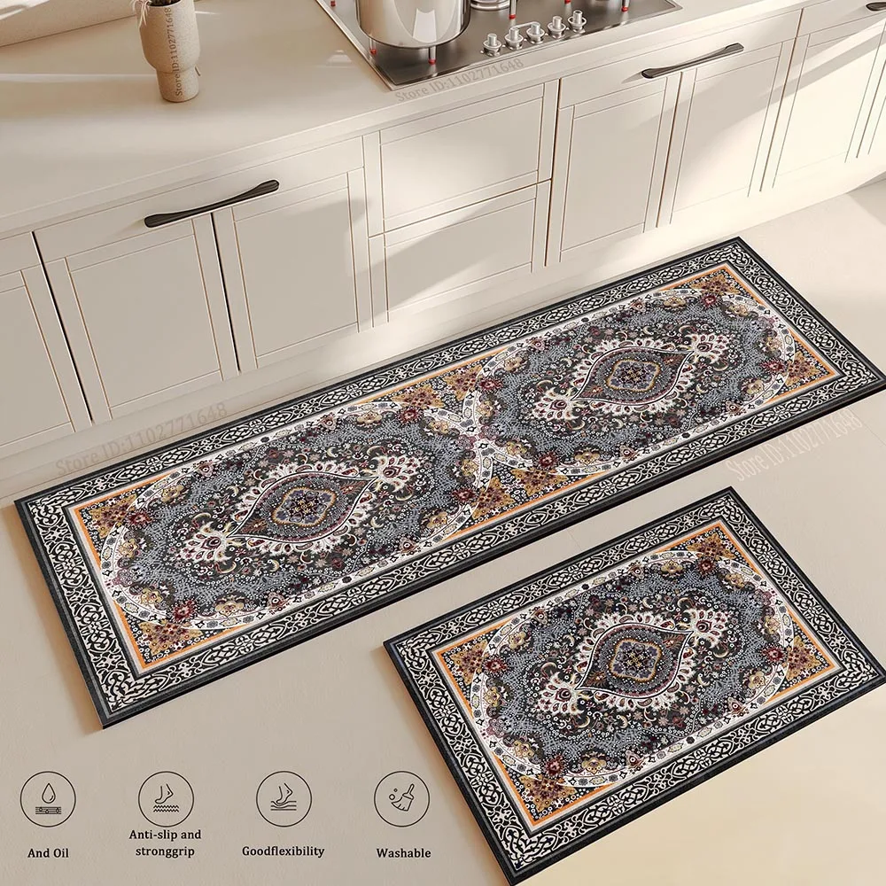 Bedside Living Room Study Room Kitchen Rug Courtyard Entrance Ethnic Style Absorbent Floor Mat, Crystal Velvet No-slip  Carpet