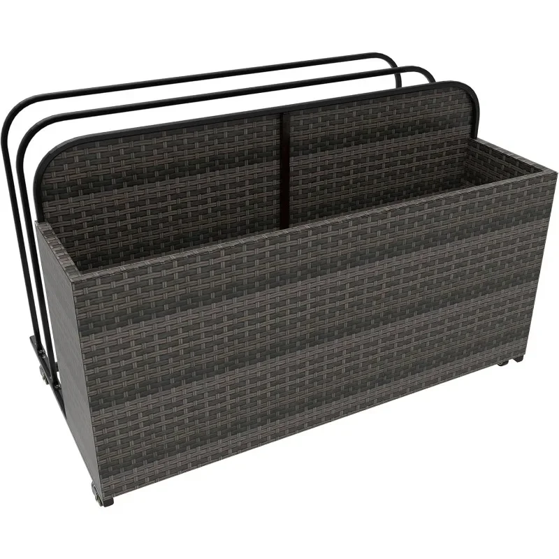 Rolling Poolside Float Storage, Pool Storage Bin, Outdoor Storage Organizer PE Rattan Towel Rack for Floaties