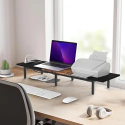 Monitor Stand for 2 Monitors Long Monitor Riser with USB Ports Wood Desktop Computer Riser Monitor Shelf Holder Stand
