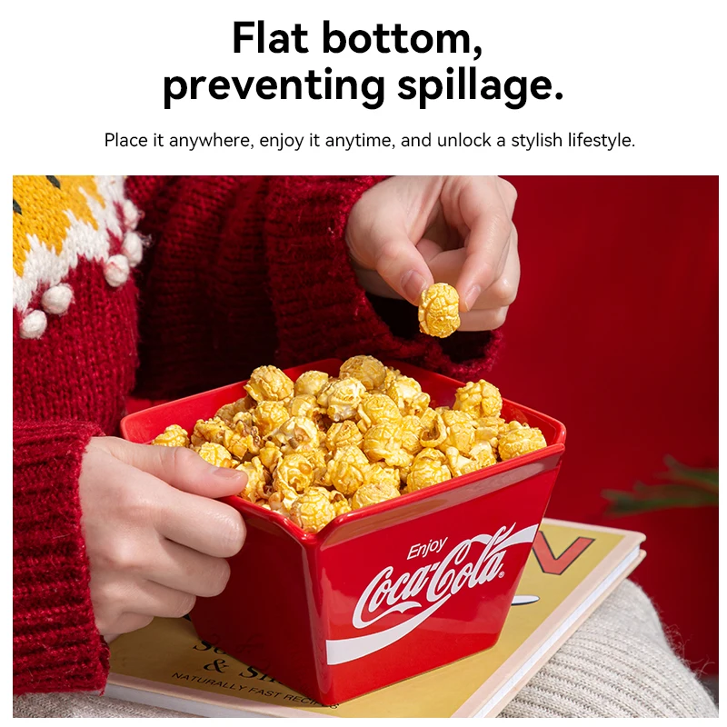Coca Cola Ceramic Bowl Fruit Bowl Cafe Snack Basket Popcorn French Chips Bowl Microwave Safe for Tableware Christmas Gift view 4