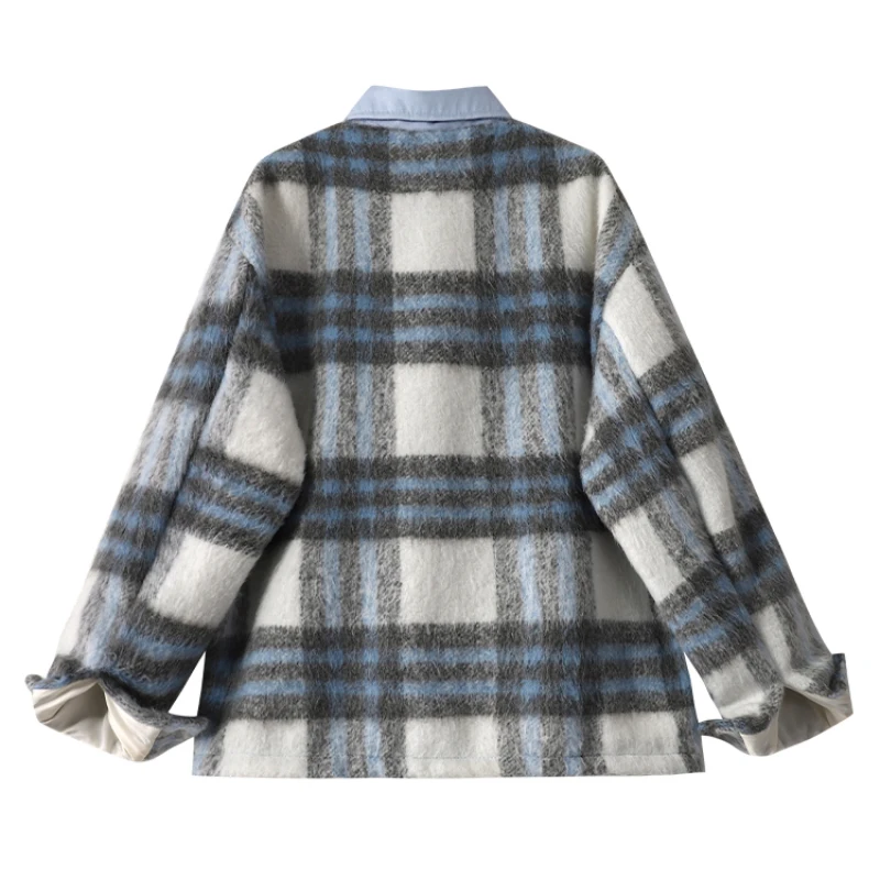 Bomon Autumn/Winter 2024 new fashion mid-length plaid woolen coat for Women Y2K Premium loose-fitting jacket Slouchy shirt top