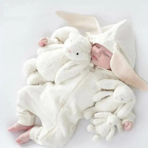 Newborn Baby Boy Girl Warm 3D Rabbit Ears Romper Jumpsuit Autumn Outfits Long Sleeve Clothes