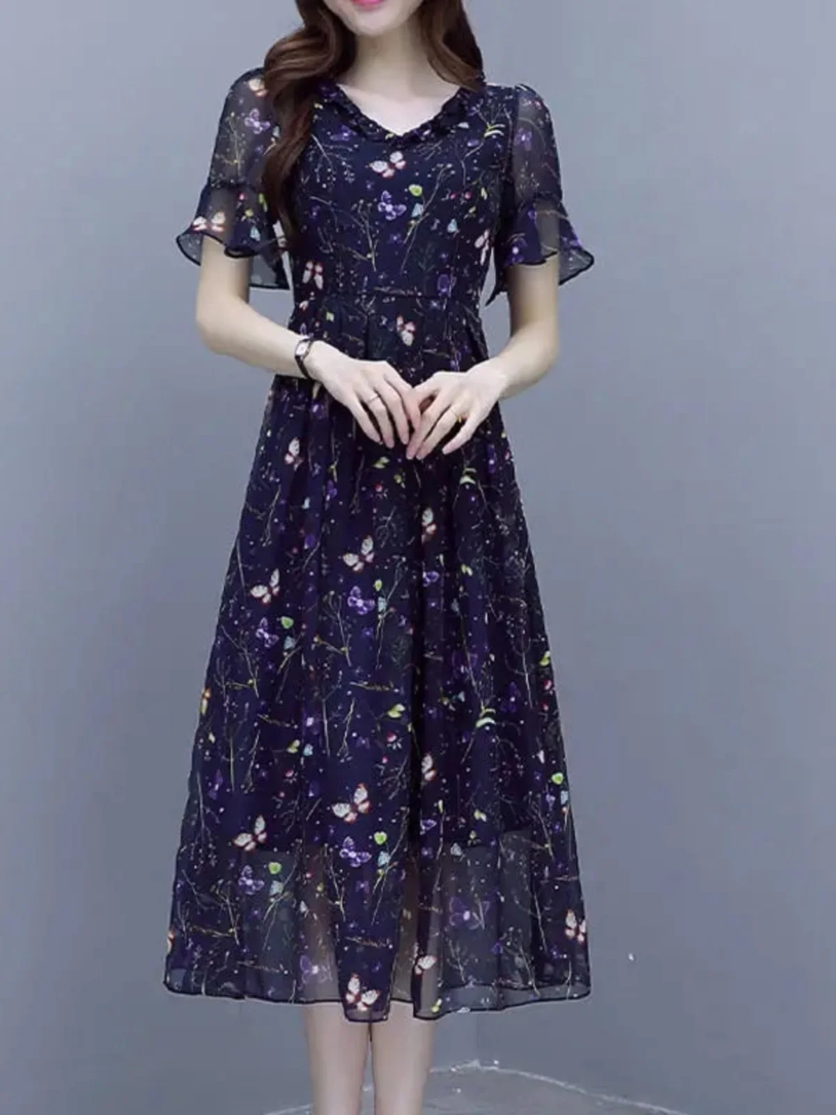 Robe d'été en mousseline de soie à imprimé Floral pour femmes, v-ne 3/4 Sve, coupe cintrée, jupe féerique, Ensemble décontracté, exclusif en ligne