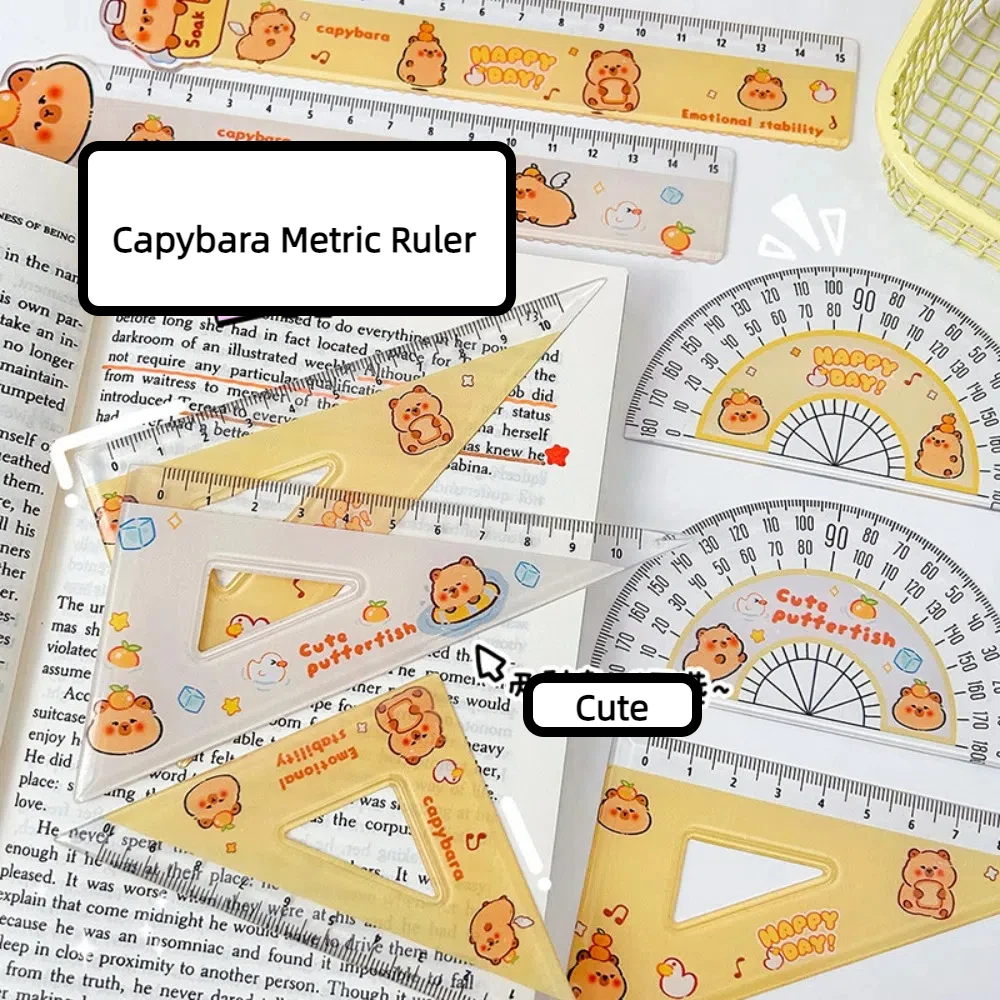 1 مجموعة الكرتون البلاستيك كابيبارا متري حاكم مثلث حاكم المنقلة البلاستيك حاكم المسطرة الكرتون القرطاسية طالب #2