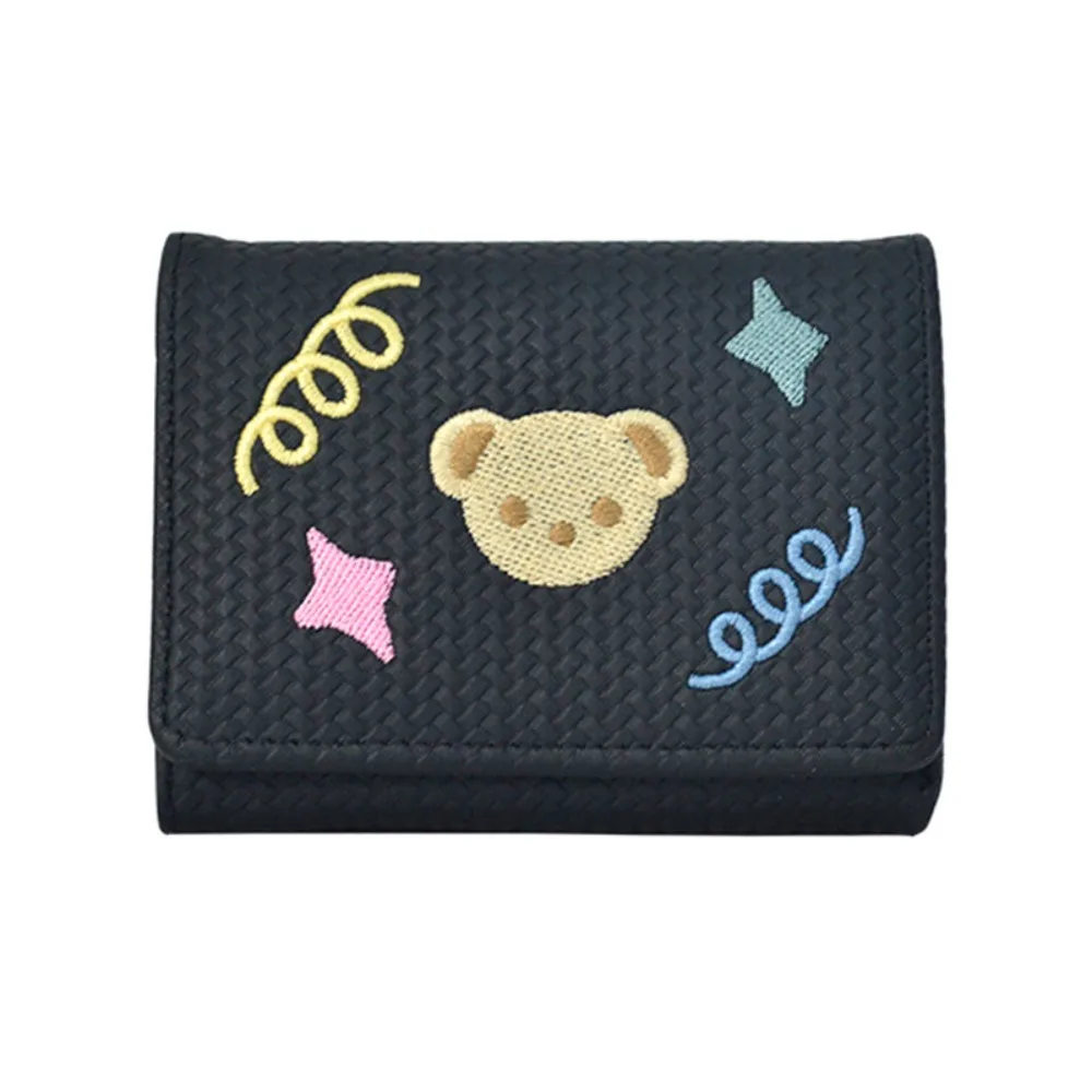 

Portable Cartoon Women Short Wallet Bear Star Three Fold Wallet Embroidery Multi-card Slot PU Leather Coin Purse Women