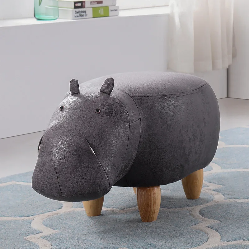 Children's creative solid wood footstool creative hippo shoe changing stool sofa