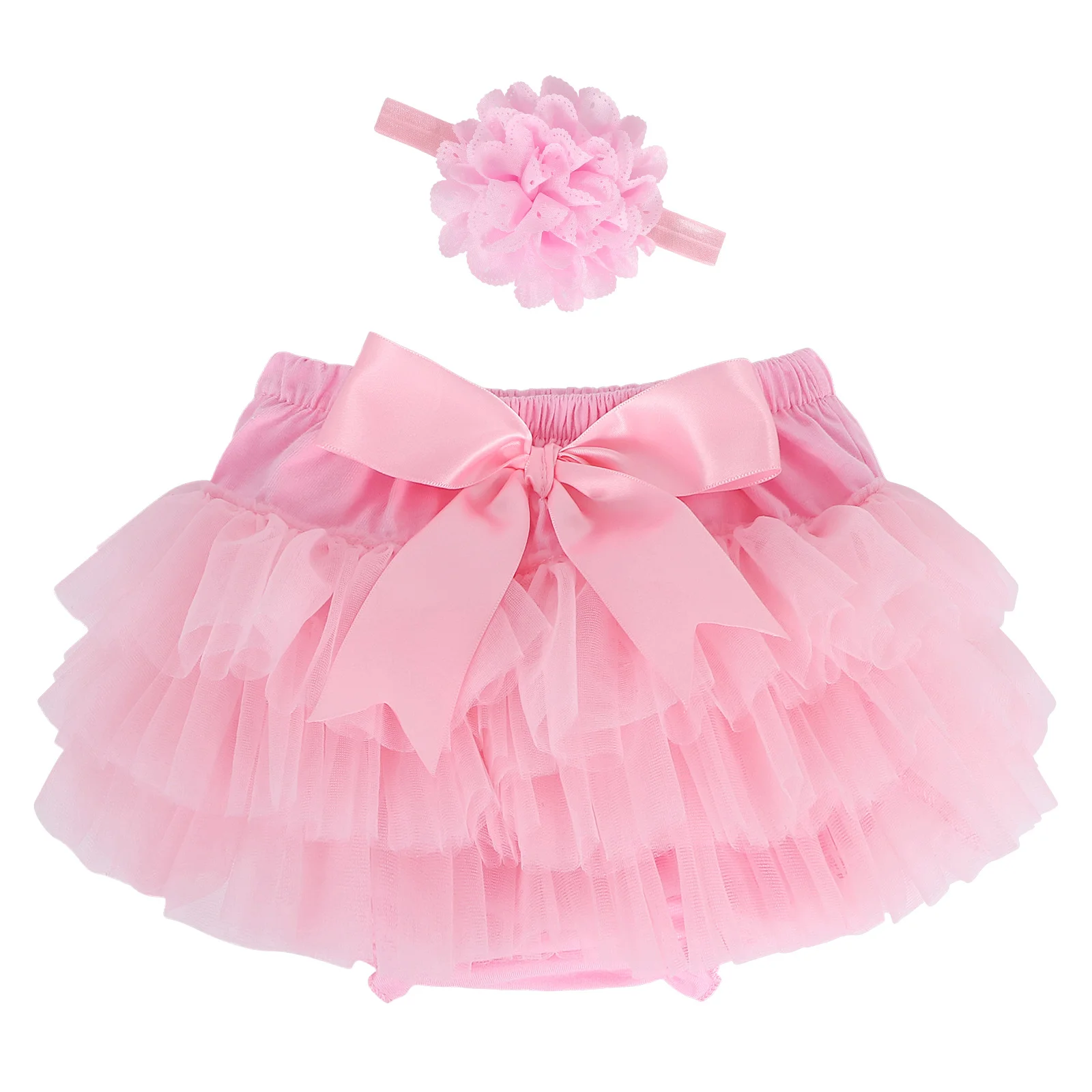 Jurebecia Baby Girls Tutu Skirt 2 Pieces Newborn Pleated Tulle Skirts Headband Set Toddler Clothes For Birthday