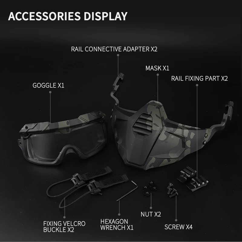 التكتيكية والعتاد سبليت نوع مجموعة وحدات الصيد خوذة نصف قناع الوجه مع نظارات السلامة عدسة ل الألوان Airsoft Cs المناورات #5