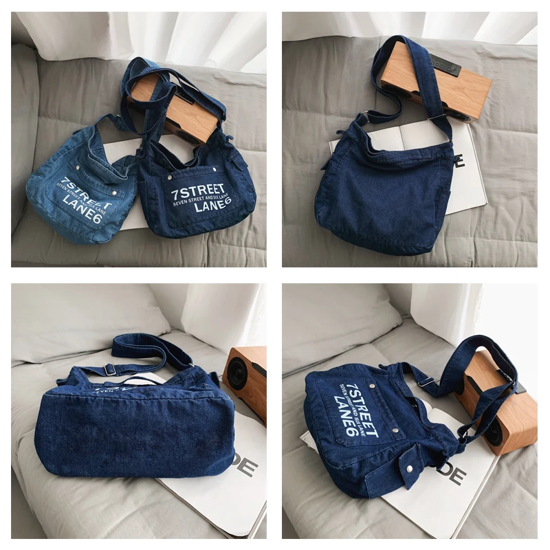 Borse a tracolla in denim con lettera per donna Borsa per la spesa alla moda Borsa ecologica casual Borsa a tracolla in tela coreana Y2K Satchel