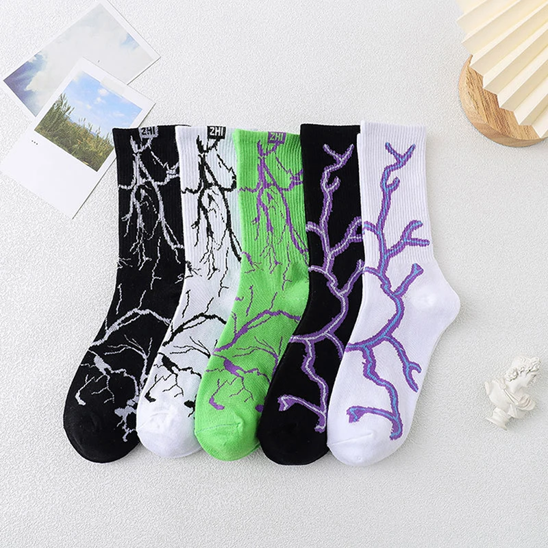 Korean Style Skateboard Long Socks Creative Fun Lightning Hip Hop Style Socks Unisex Street Funny Happy Couple Socks