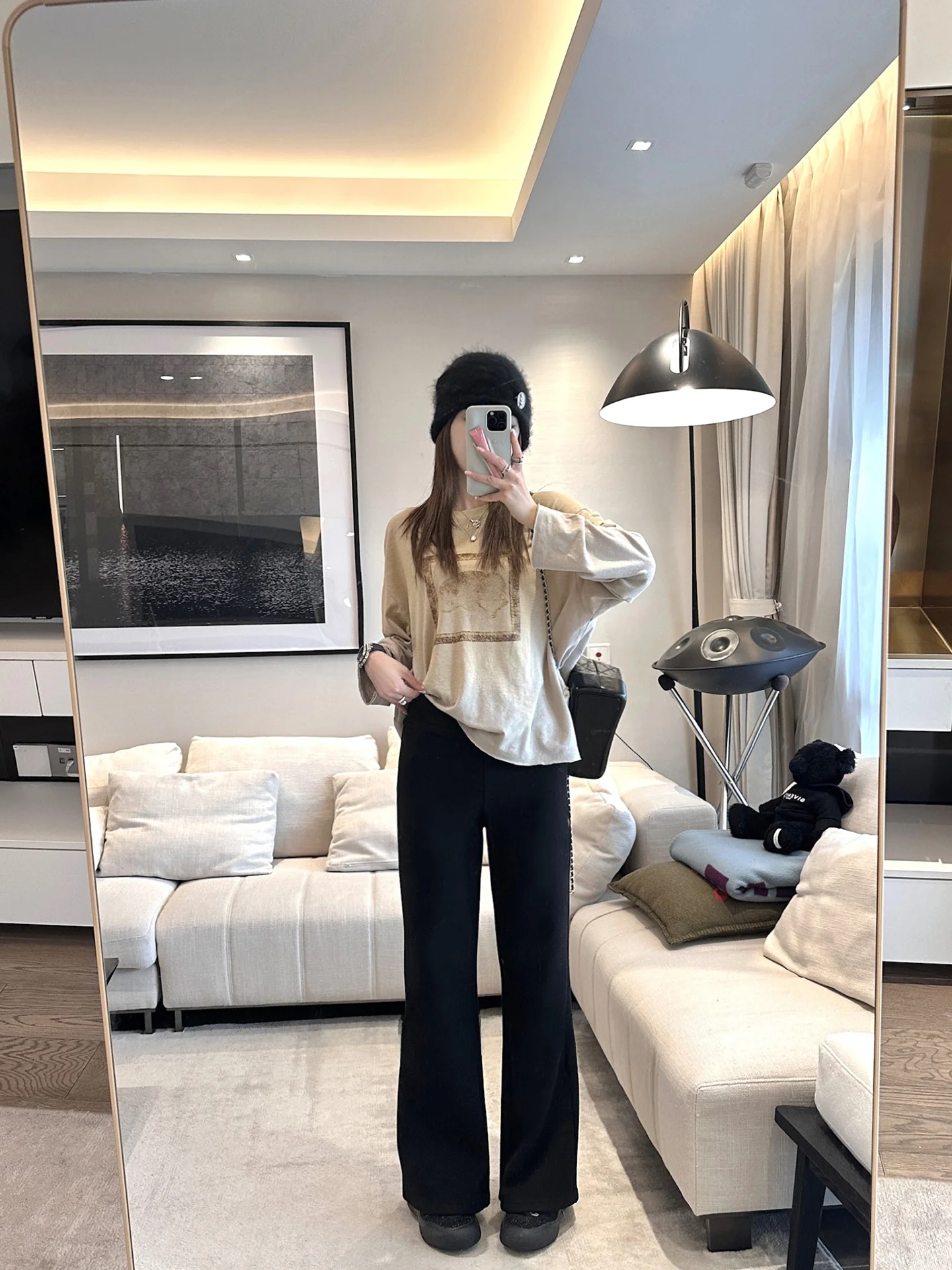 

Fighter Feifei F Attidue Flared Sports Pants Fleece Lined Not Puffy Flat Belly Micro Flare Casual Trousers for Women