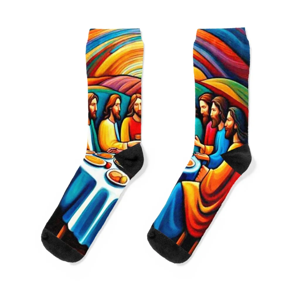 

Jesus dines with friends Socks bright garter gifts christmas gift cotton Ladies Socks Men's