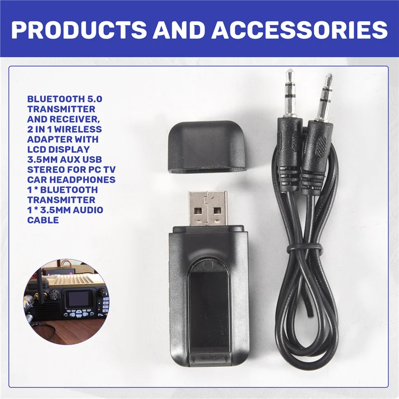 Advanced Bluetooth 5.0 Transmitter And Receiver, 2 In 1 Wireless Adapter With LCD Display 3.5Mm AUX USB Stereo For PC TV Car Hea