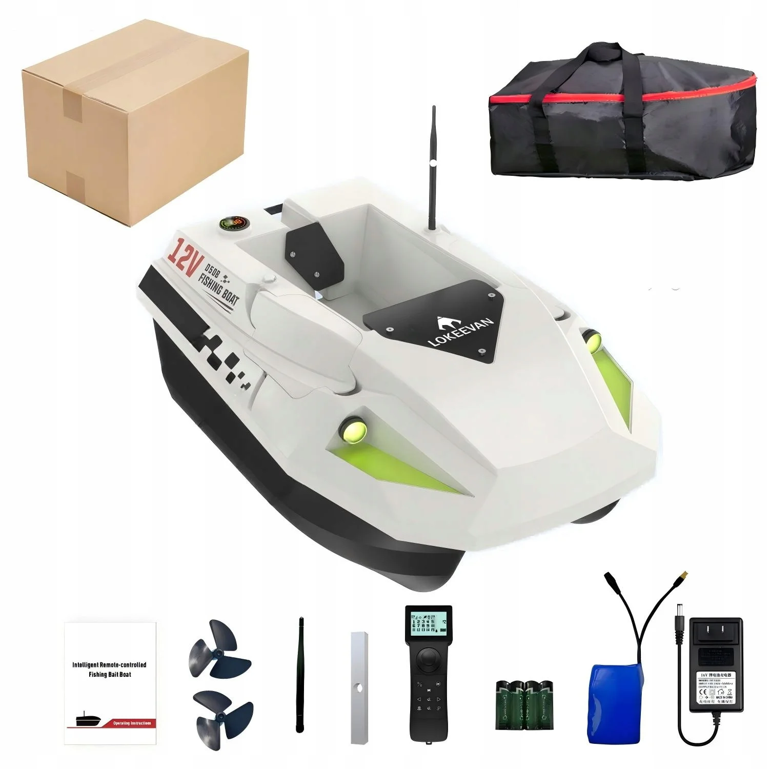 12V Hochgeschwindigkeits-GPS-Köderboot, LOKEEVAN D50B GPS- und Beidou-Positionierungs-Fischerboot, automatische Rückkehr bei niedrigem Akkustand und Signalverlust, 3000G Zugkraft,