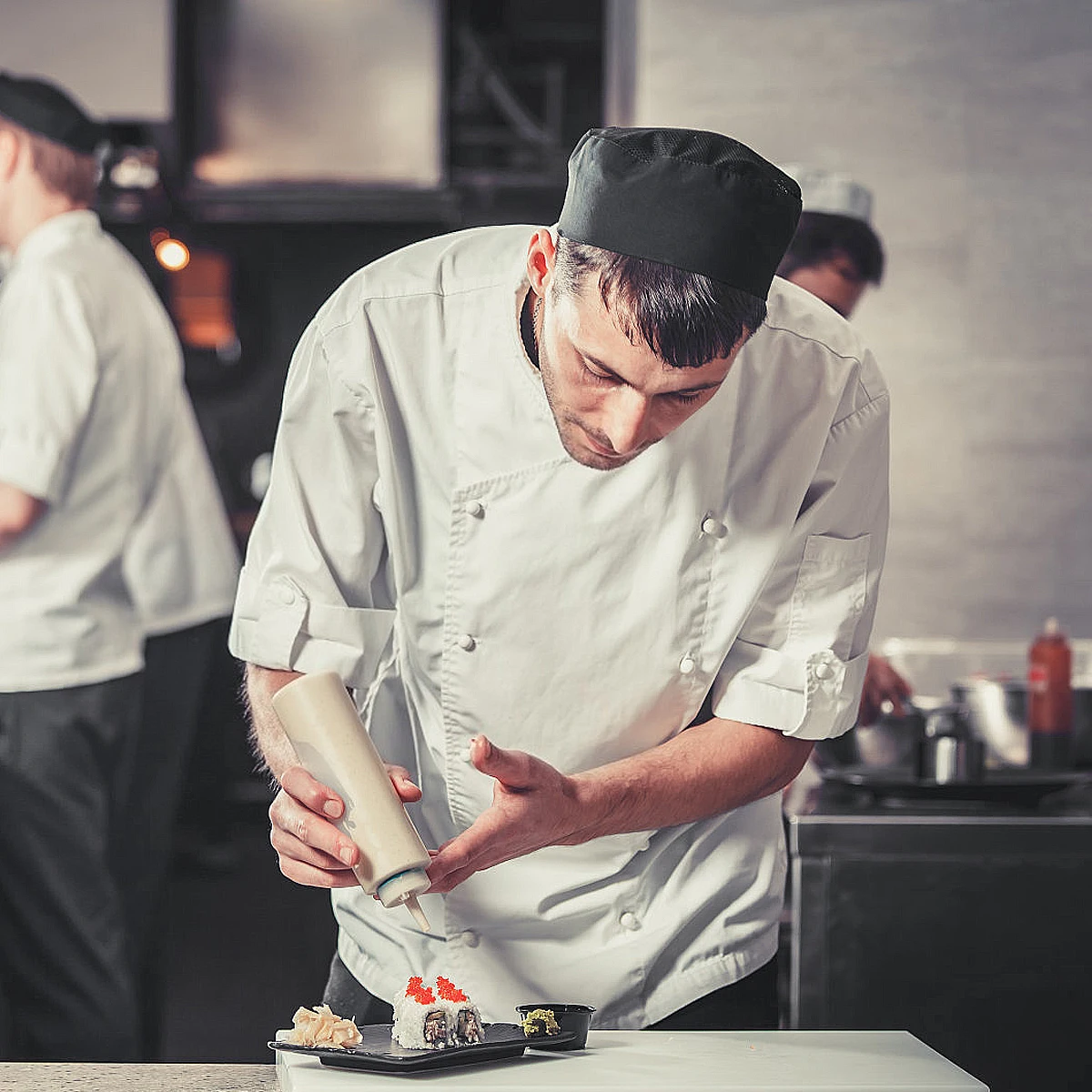 

Black Chef Hat Machine Washable Skull Flat Cap Adult Professional Mesh Polyester