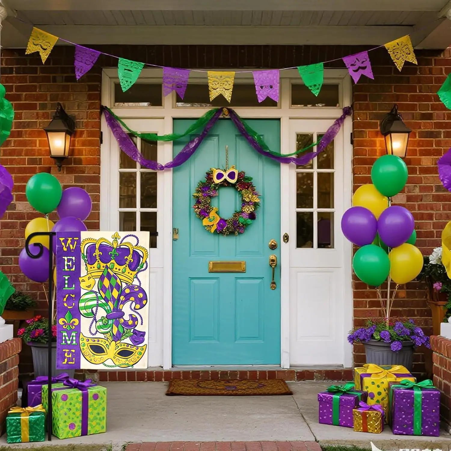 12x18 Inch Mardi Gras Double-Sided Garden Flag - Purple Green Gold Carnival Yard Flag for Outdoor Home Yard Decor AAS