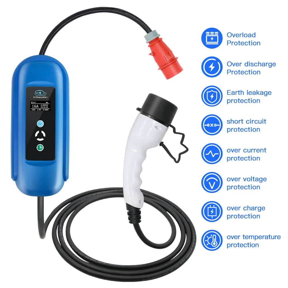 Kolanky EV 충전기 조정 월박스 타이머, 전기 자동차 하이브리드 자동차 총 케이블, 16A, 11KW, 타입 2, 전류 조정, 5m