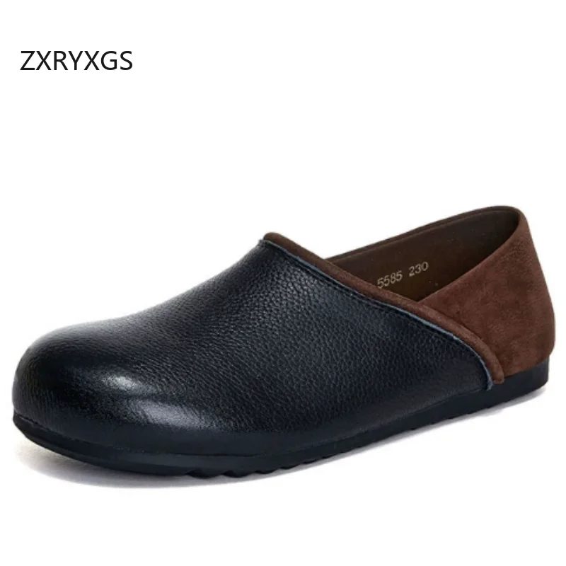 

Акция ZXRYXGS: Женские лоферы из натуральной кожи Spell Colors, новинка 2026 года, весенние, с круглым носком, на мягкой подошве, удобные повседневные туфли без каблука