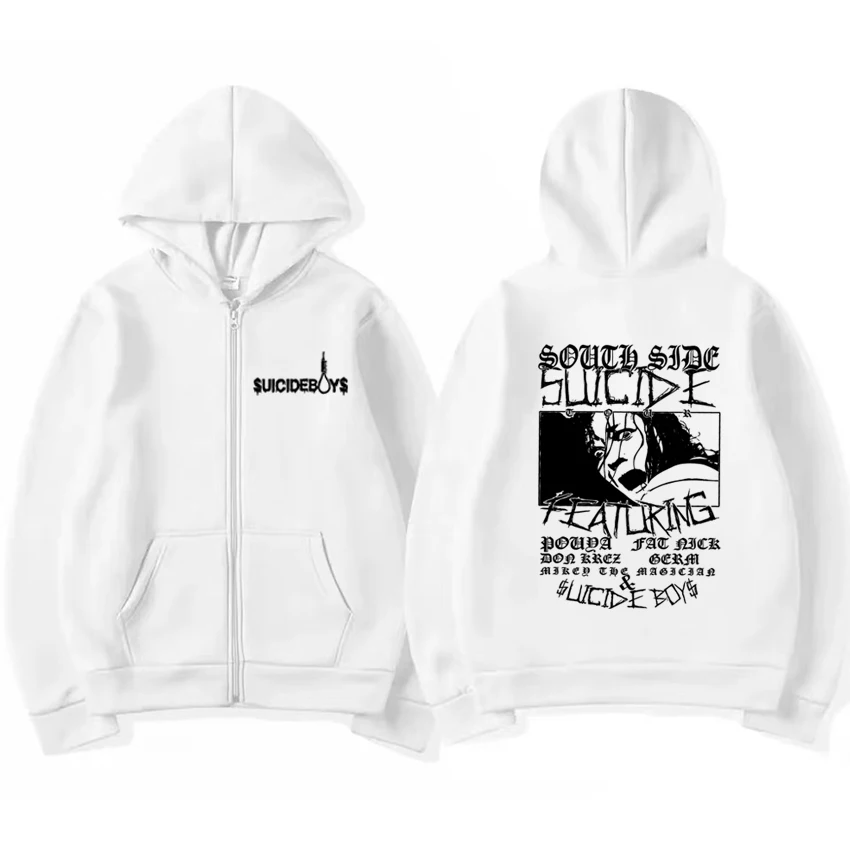 Rock Band SuicideBoys hip hop Graphics Zip Coat autunno inverno uomo donna gothic Casual felpa con cappuccio Unisex Fleece White Zipper Jacket