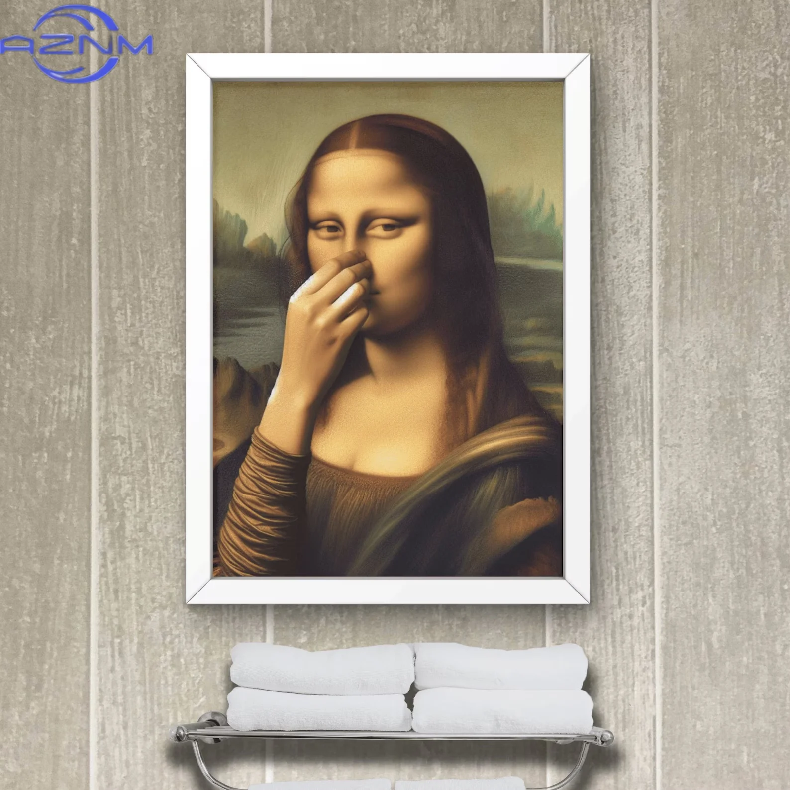 AZNM Parody Mona Lisa Bathroom Wall Art Decor Covering her Nose Vintage Bad Smell Poster Print Toilet Humor Funny Leonardo Davin