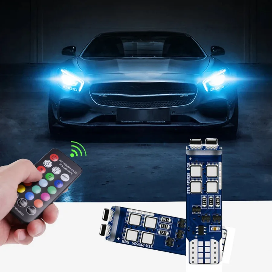 1Set Car Accessories Novelties Car Multi-Color RGB 168 194 2835 W5W T10 LED W/RF Remote Control for Car Parking Signal Lights