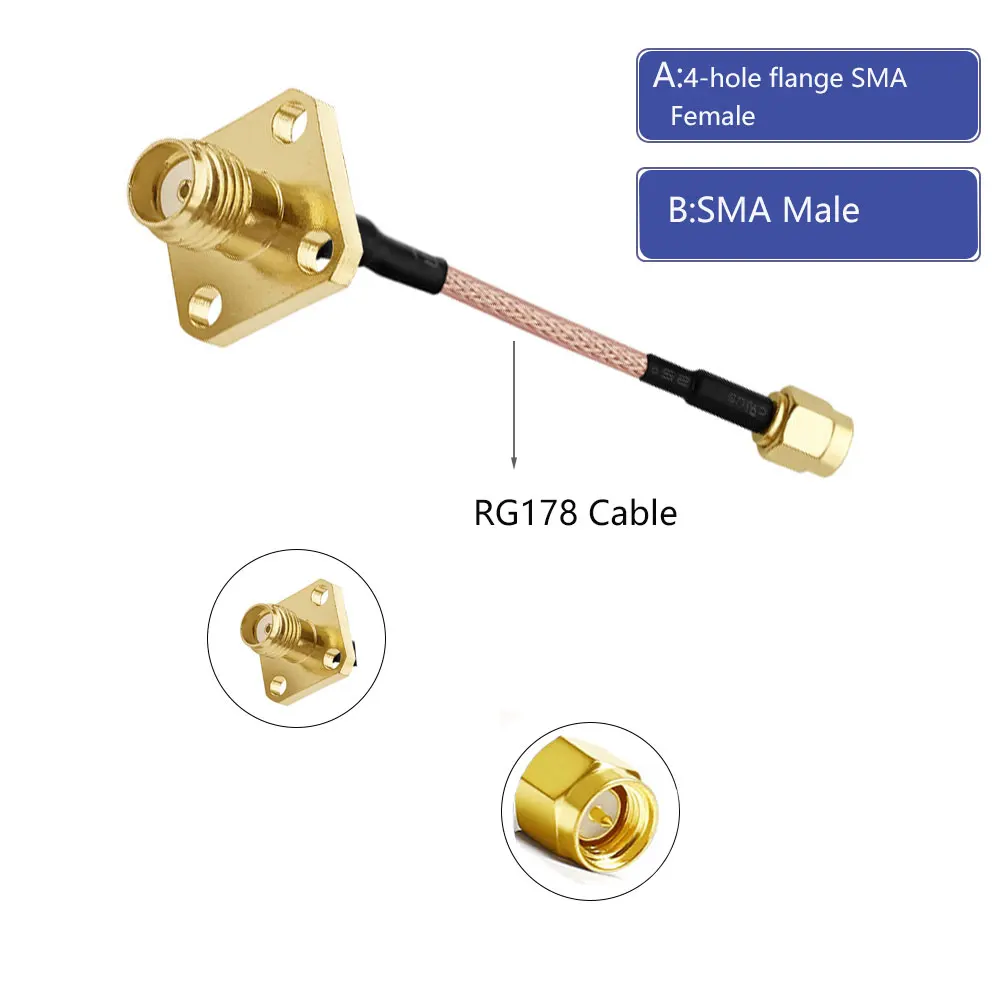 

1pcs SMA-KF RF adapter IPEX to diamond shaped 4-hole flange extended coaxial feeder