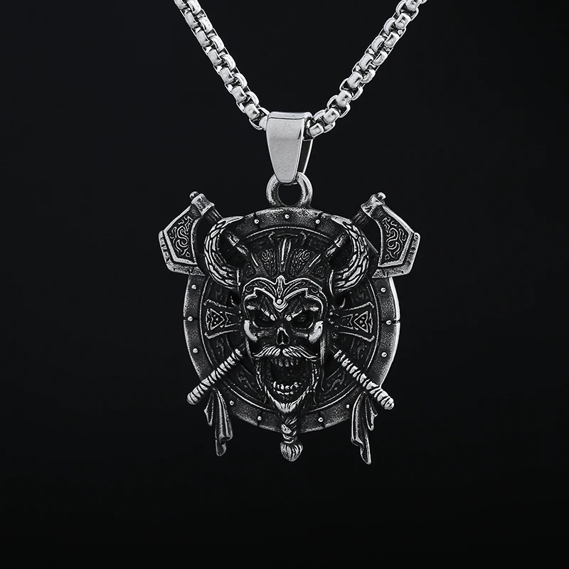 Biker 2024 New Punk 316L Stainless Steel Unique Style Viking Roman Helmet Mask Knight Axe Wrrior Pendant Necklace For Man Women - view 5