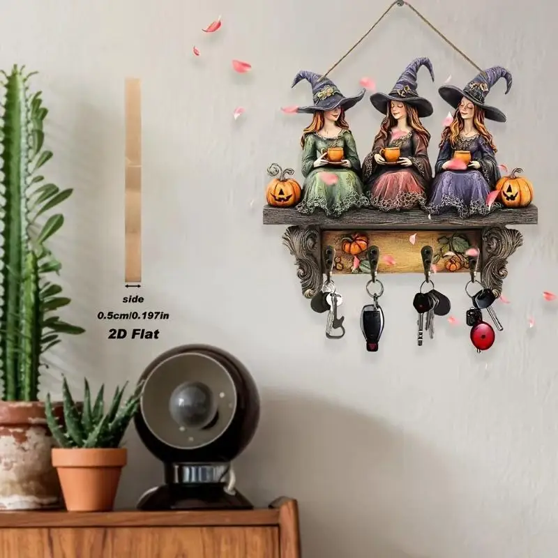 Neuer Halloween-Anhänger, flache dekorative Holzornamente, Schlüsselhalter, dekorativer Holzanhänger – Detail 3