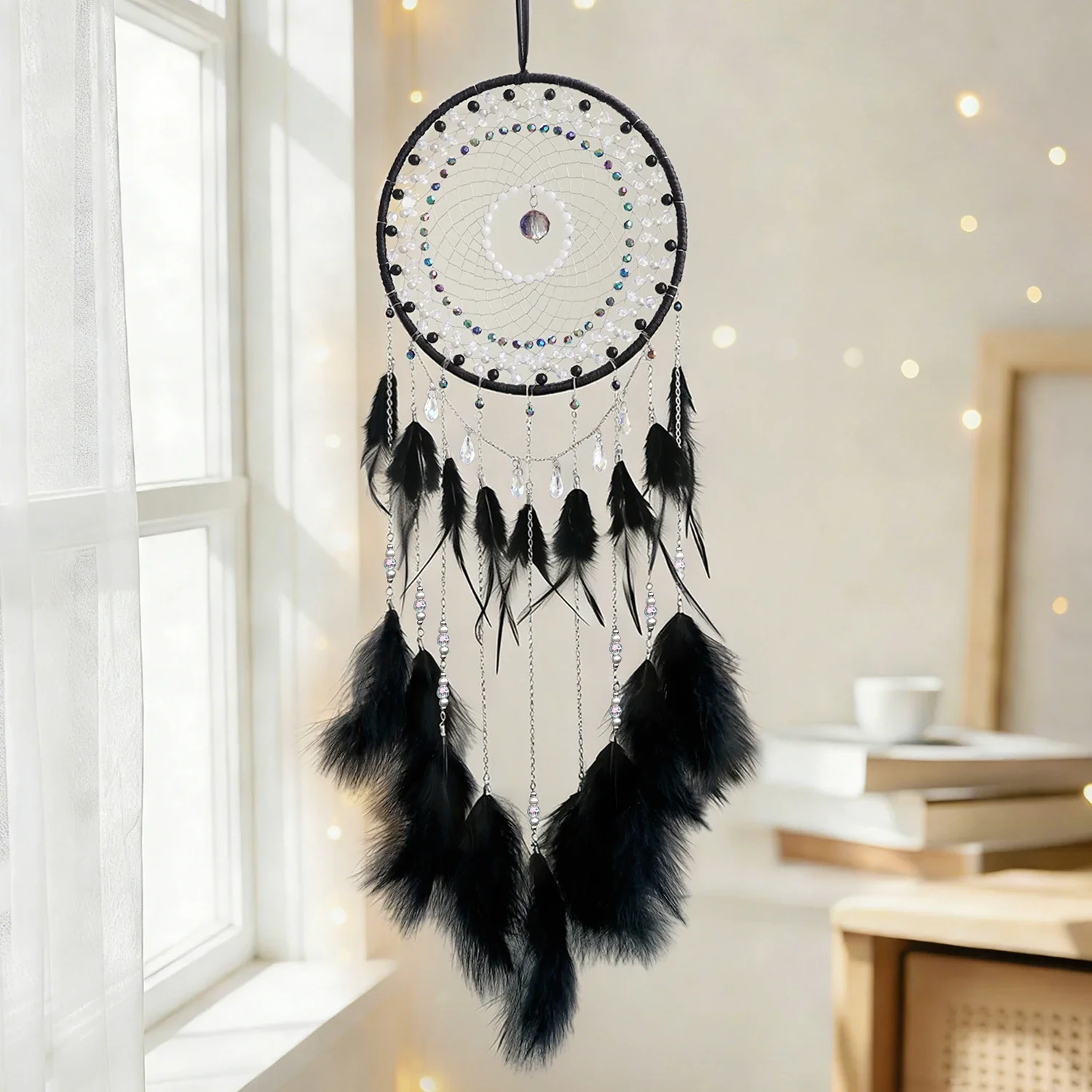 Creative Feathers Dream Catcher Crystal Prisms Wind Chimes Rainbow Maker Bedroom Decorations Home Decor For Girls Holiday Gifts