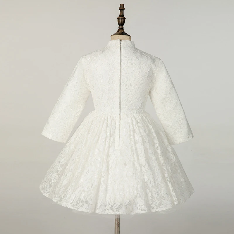 Flower Girl White Lace Dresses for Party and Wedding Bridemaid Kids Luxury Short Evening Gown Children Toddler Christening Dress